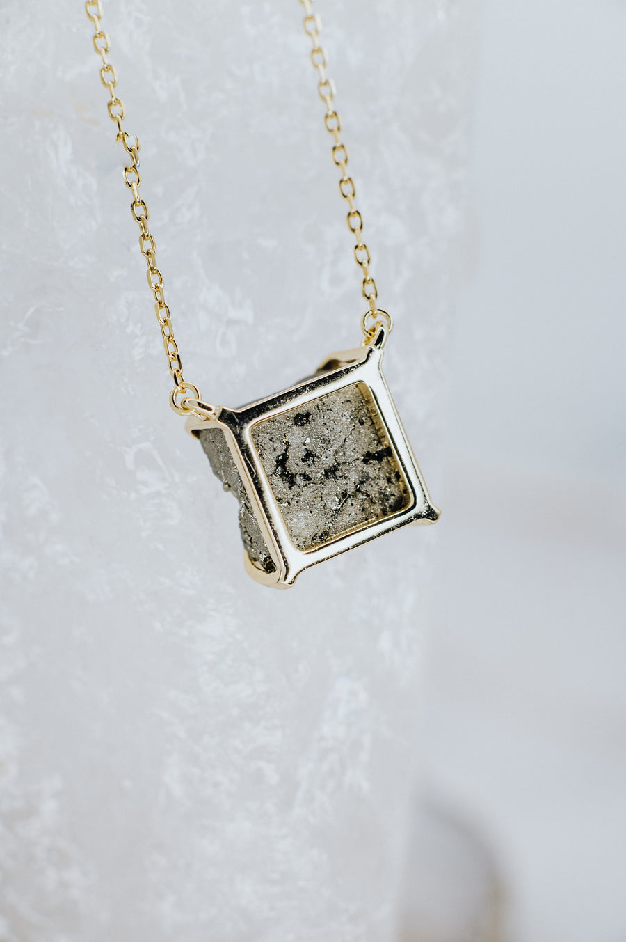 Pyrite square 14K necklace