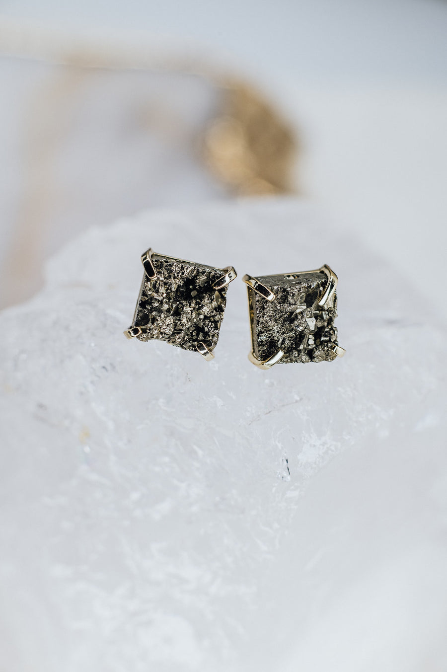 Square pyrite stud earrings