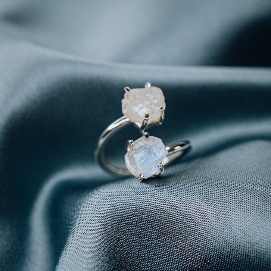 Moonstone silver double ring