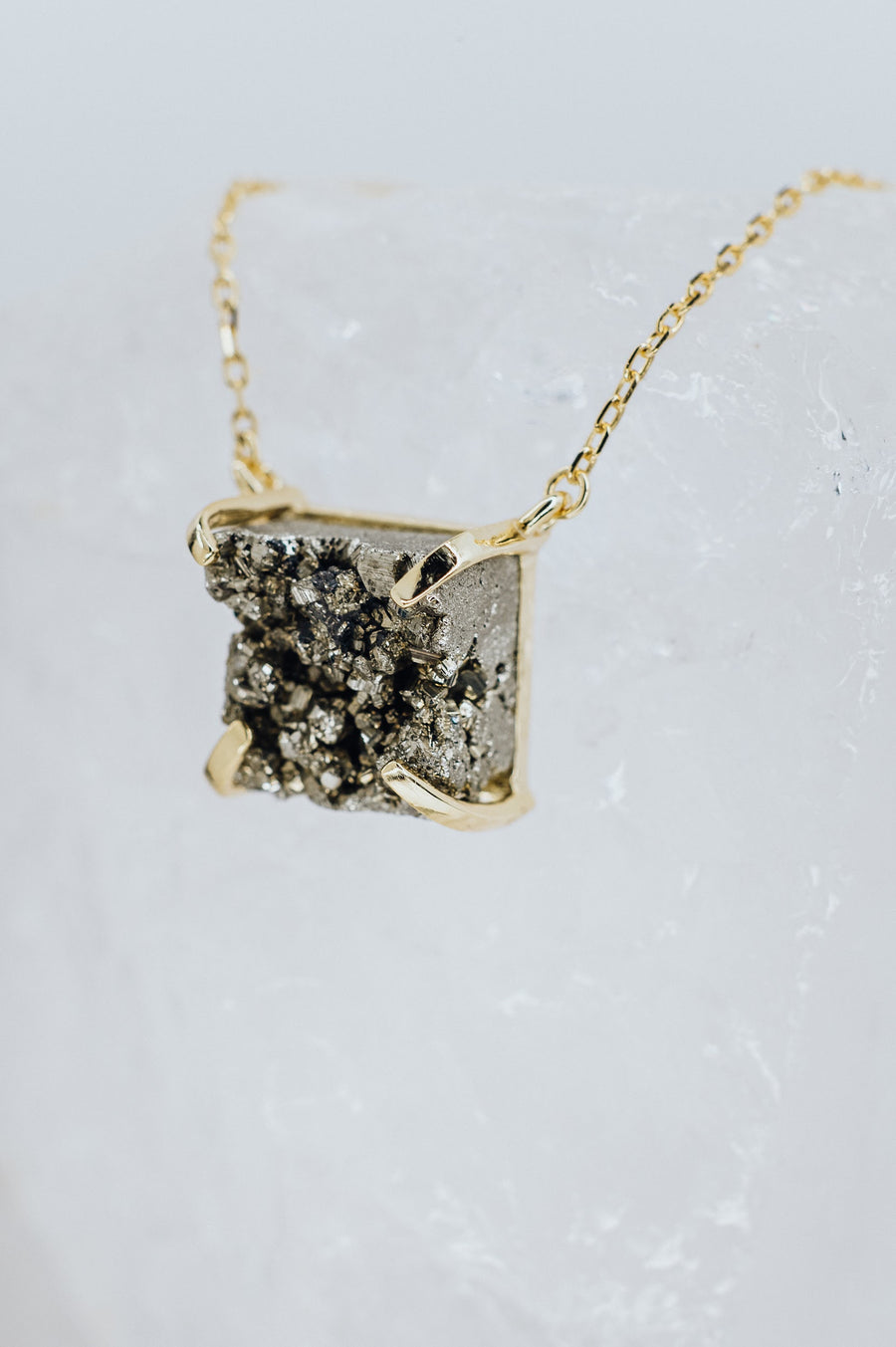 Pyrite square 14K necklace
