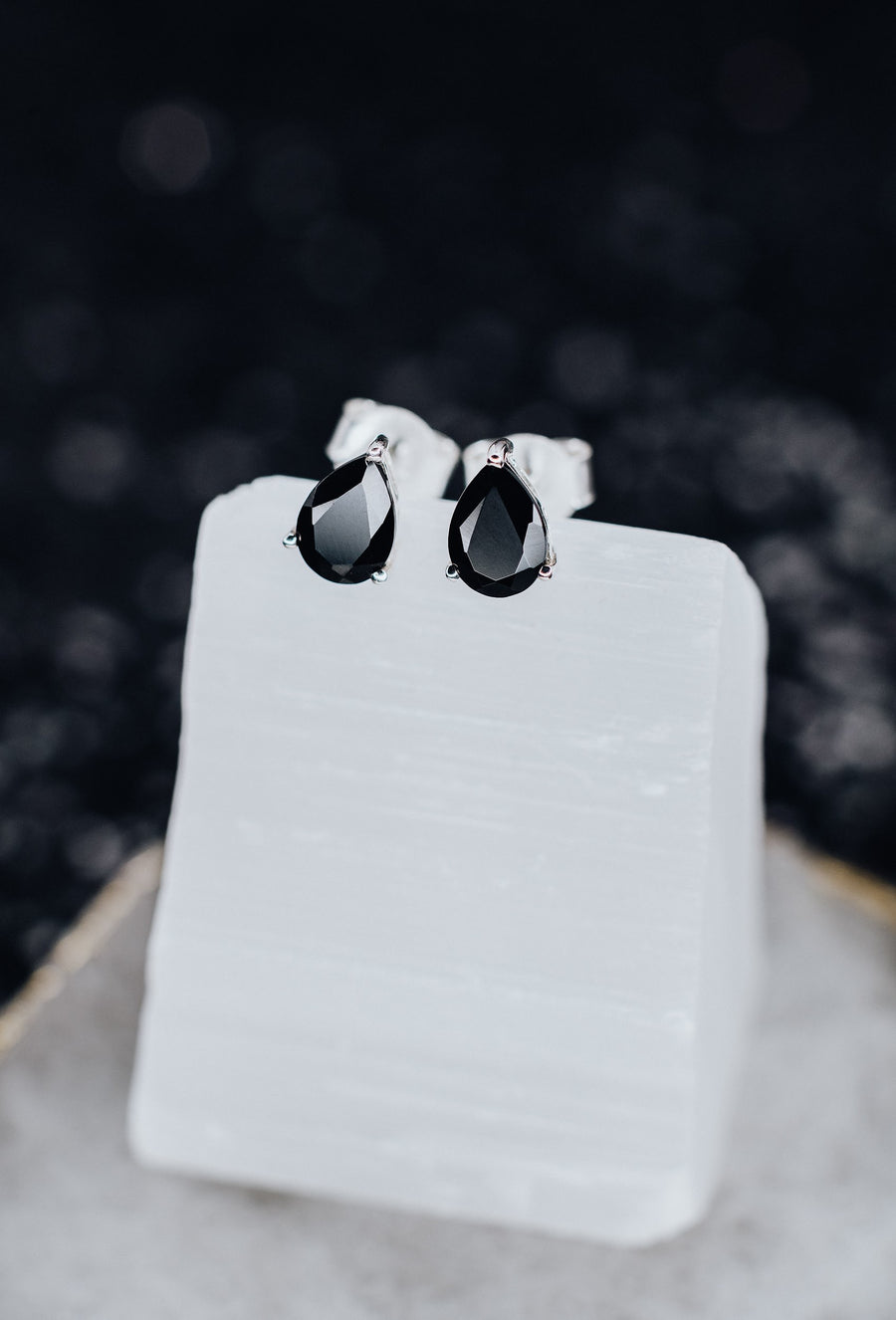 Teardrop black onyx stud earrings