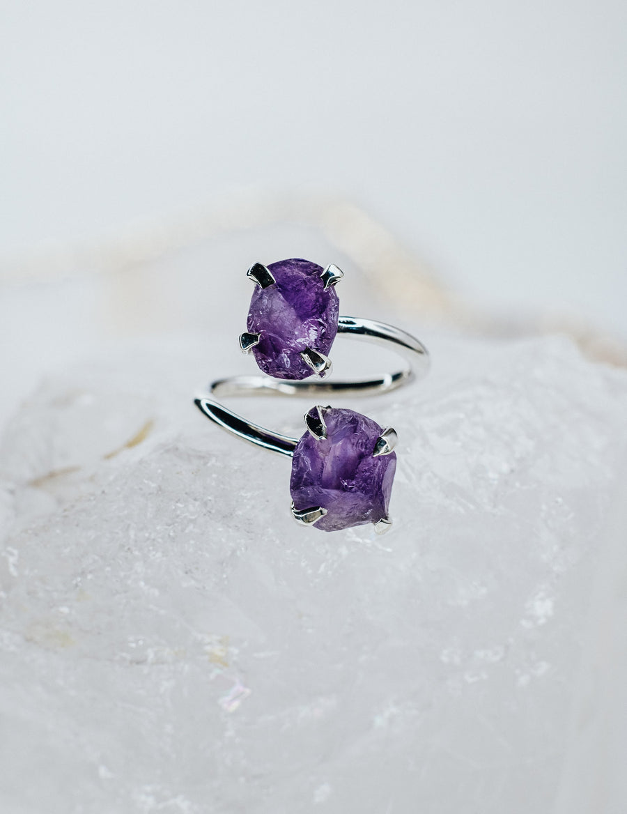 Amethyst silver double ring