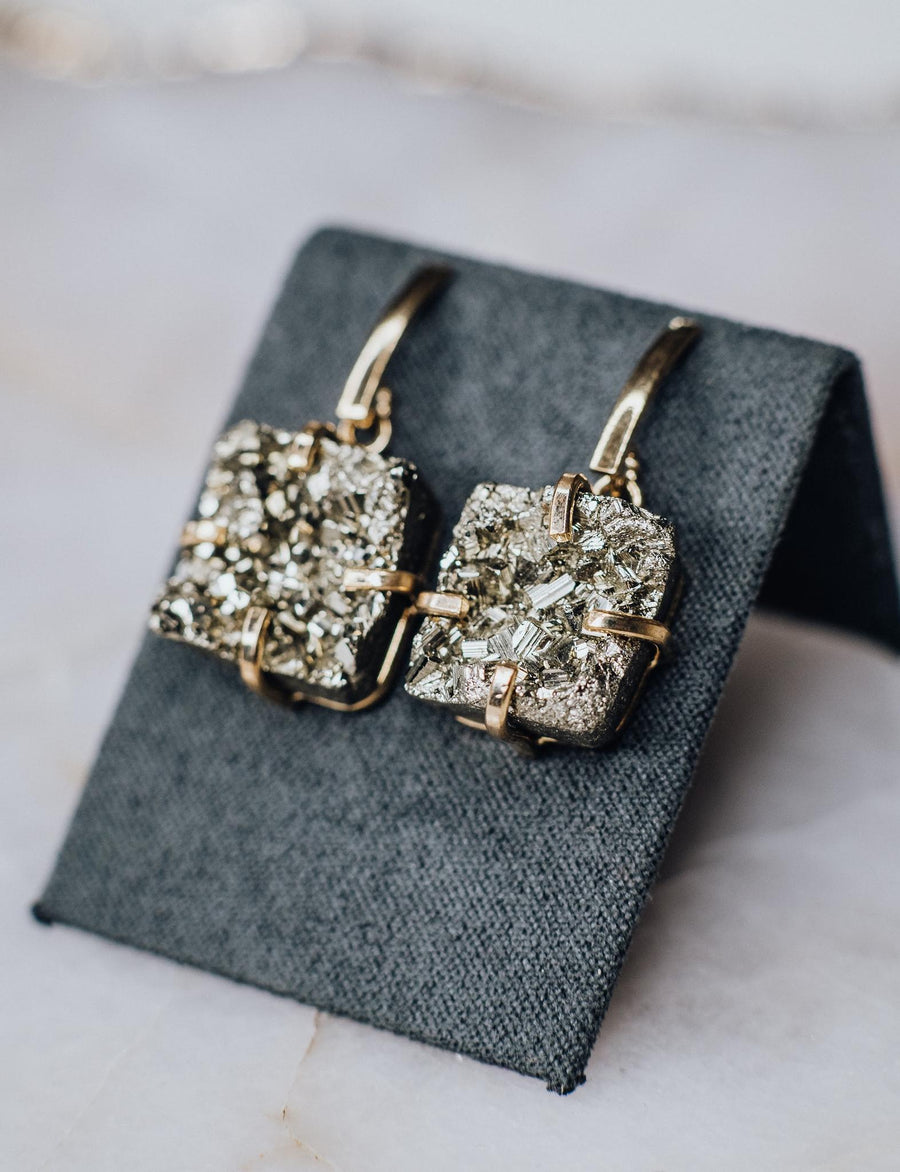 Pyrite square fashion earrings