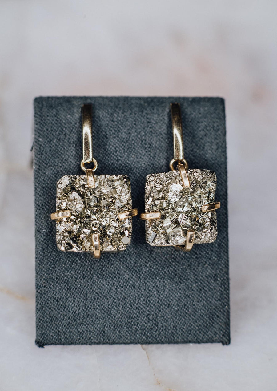 Pyrite square fashion earrings