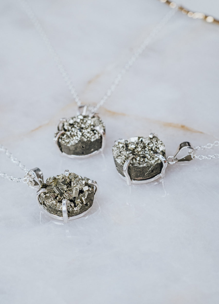 Pyrite silver fashion plated necklace