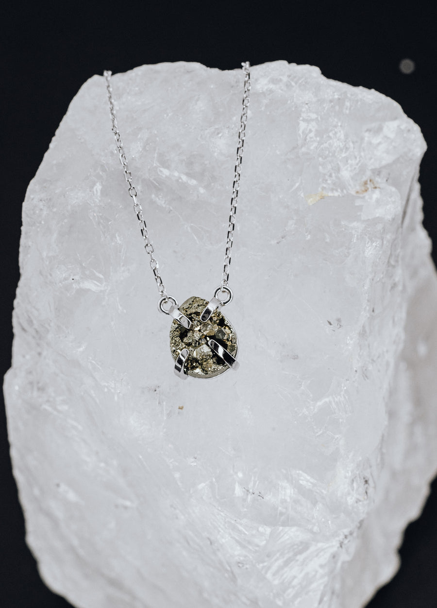 Teardrop pyrite silver necklace