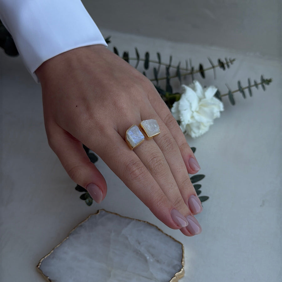 Moonstone double 18K gold plated ring