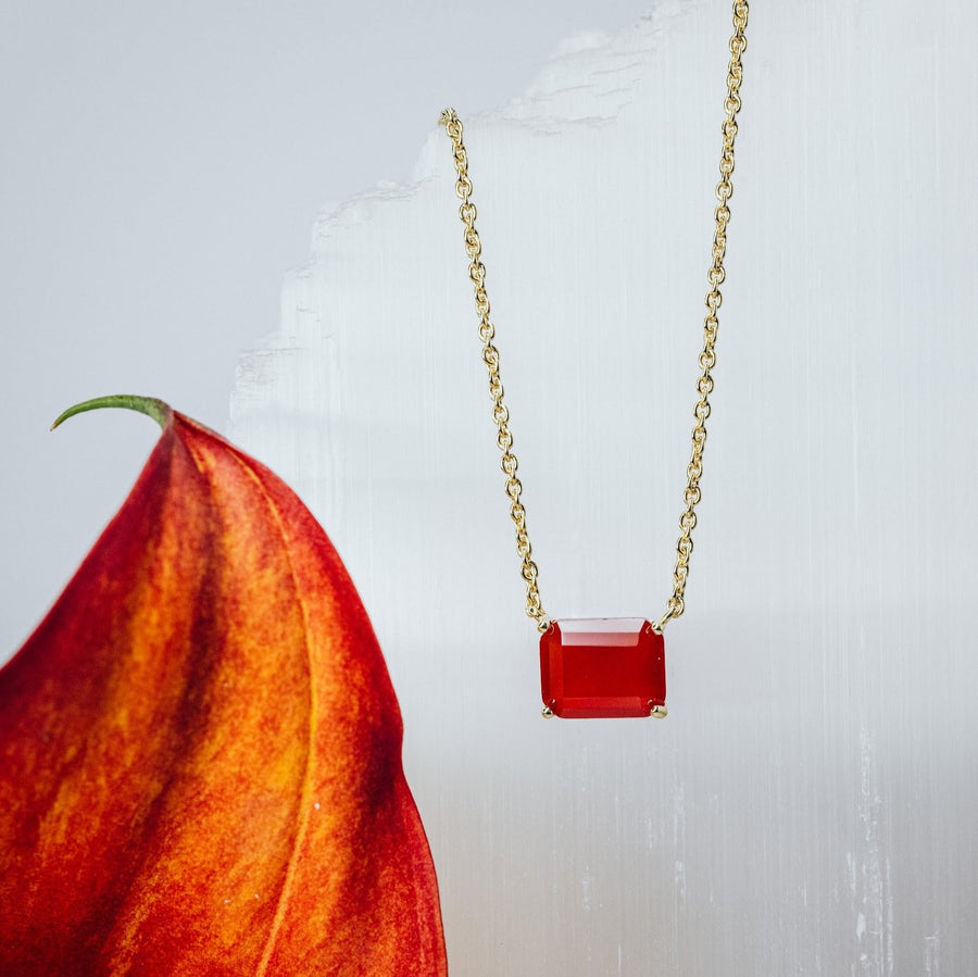 Carnelian 14K plated rectangular necklace