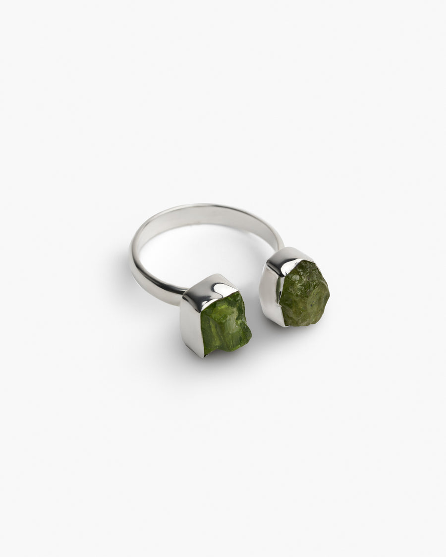 Peridot double silver ring