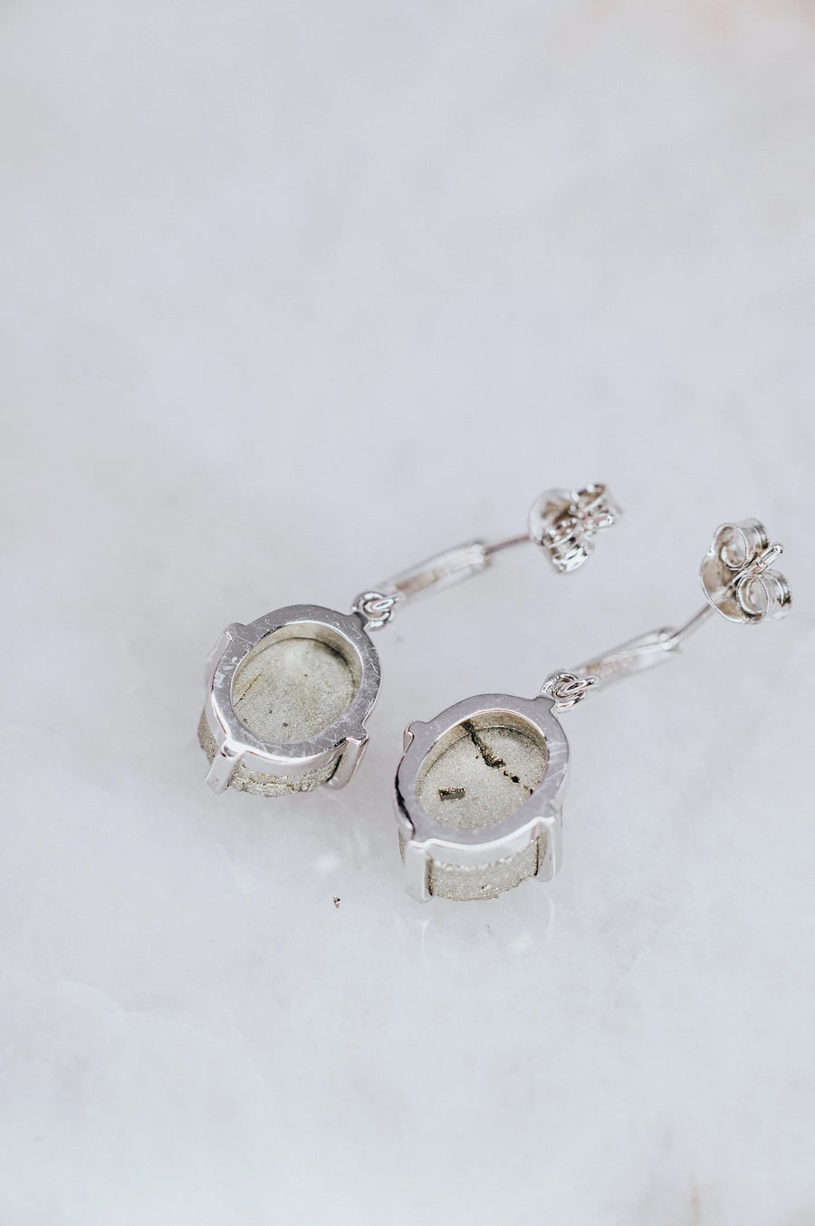 Pyrite oval silver earrings