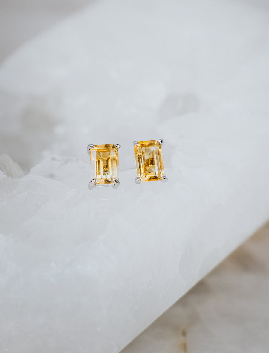 Citrine rectangular stud earrings