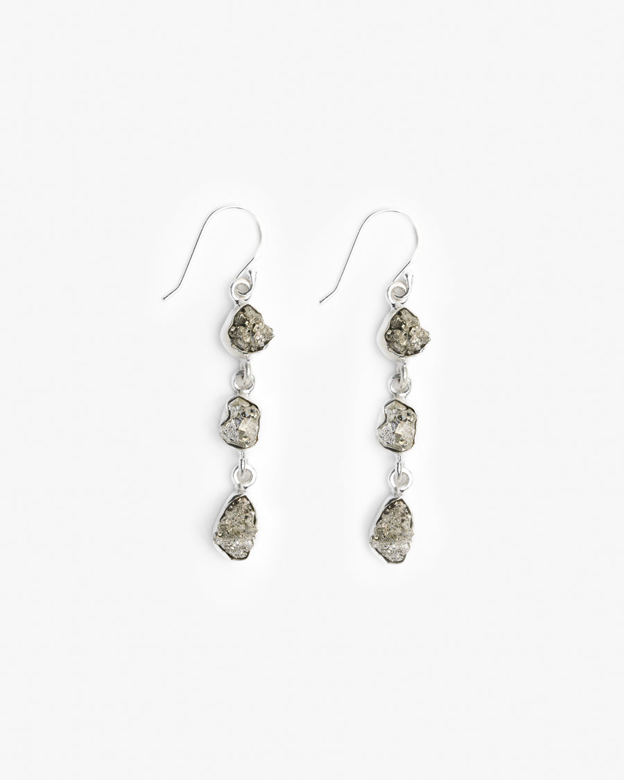 Boucles d'oreilles argentées triples en pyrite