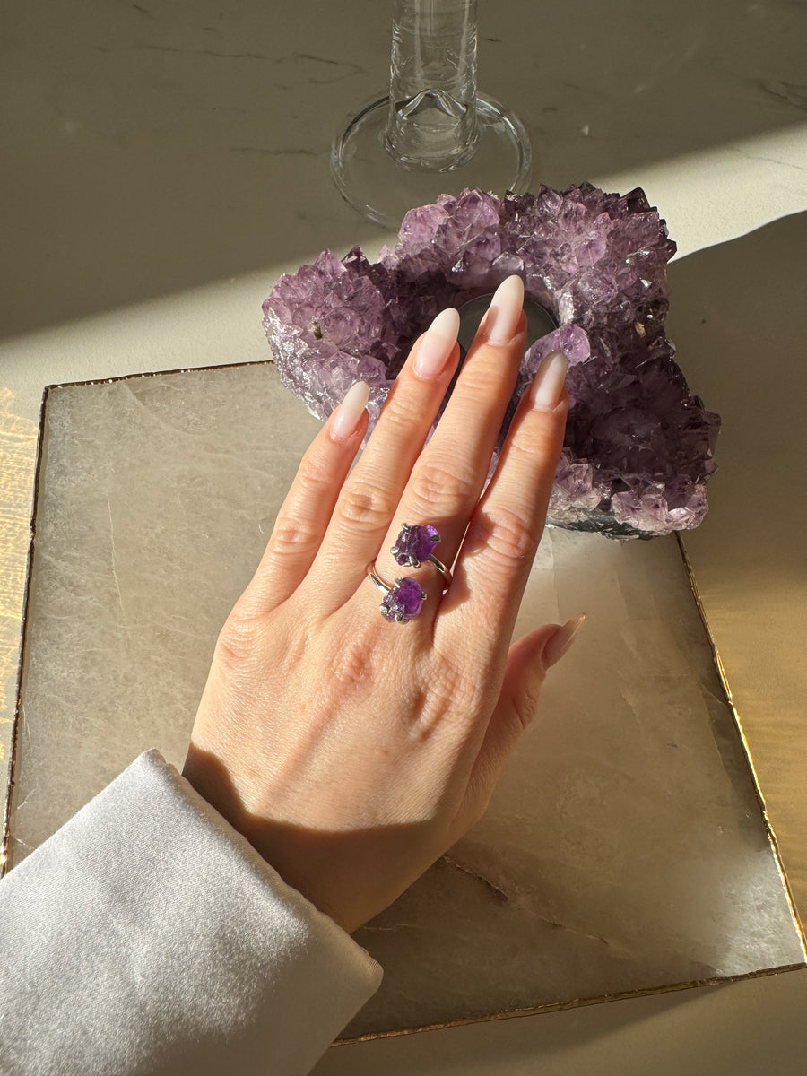 Amethyst silver double ring
