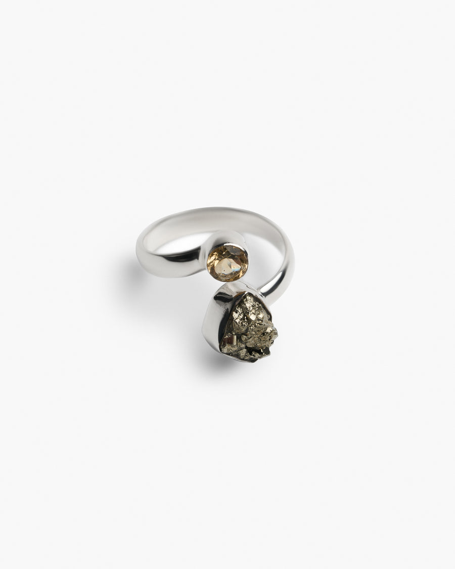 Bague double en citrine + pyrite