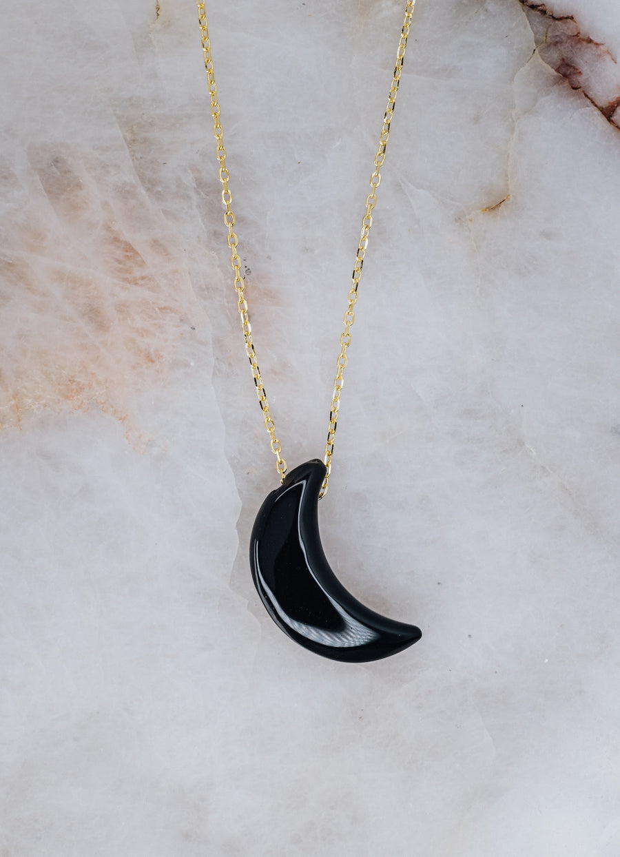 Black onyx moon necklace