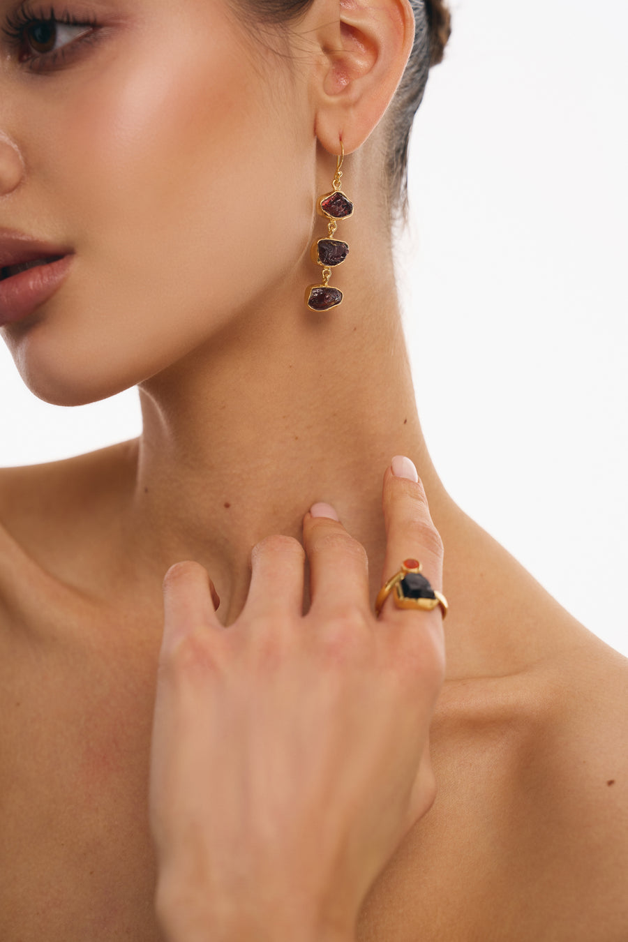 Boucles d'oreilles triples en Grenat 18K