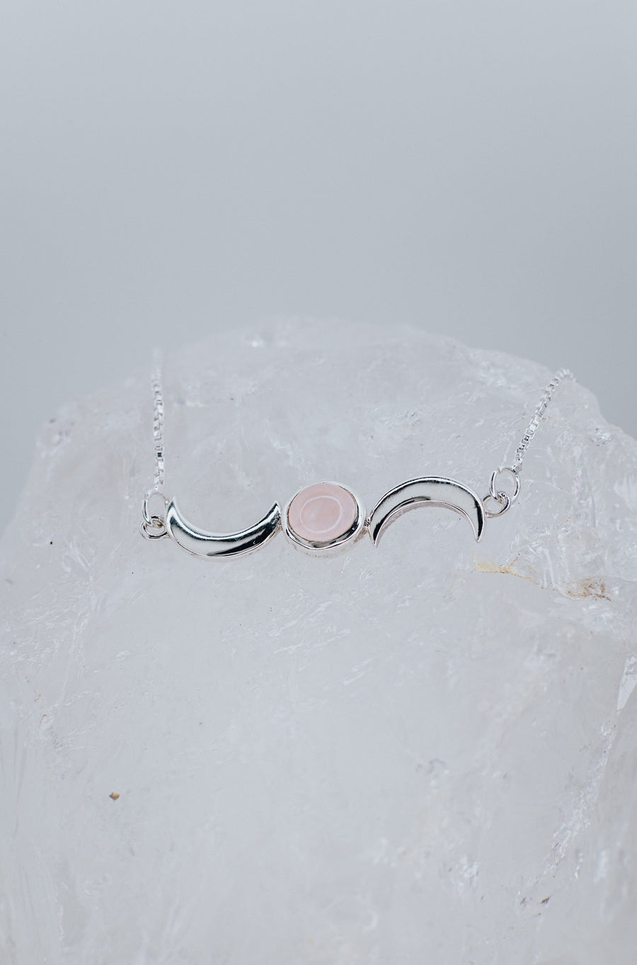 Rose quartz double moon necklace
