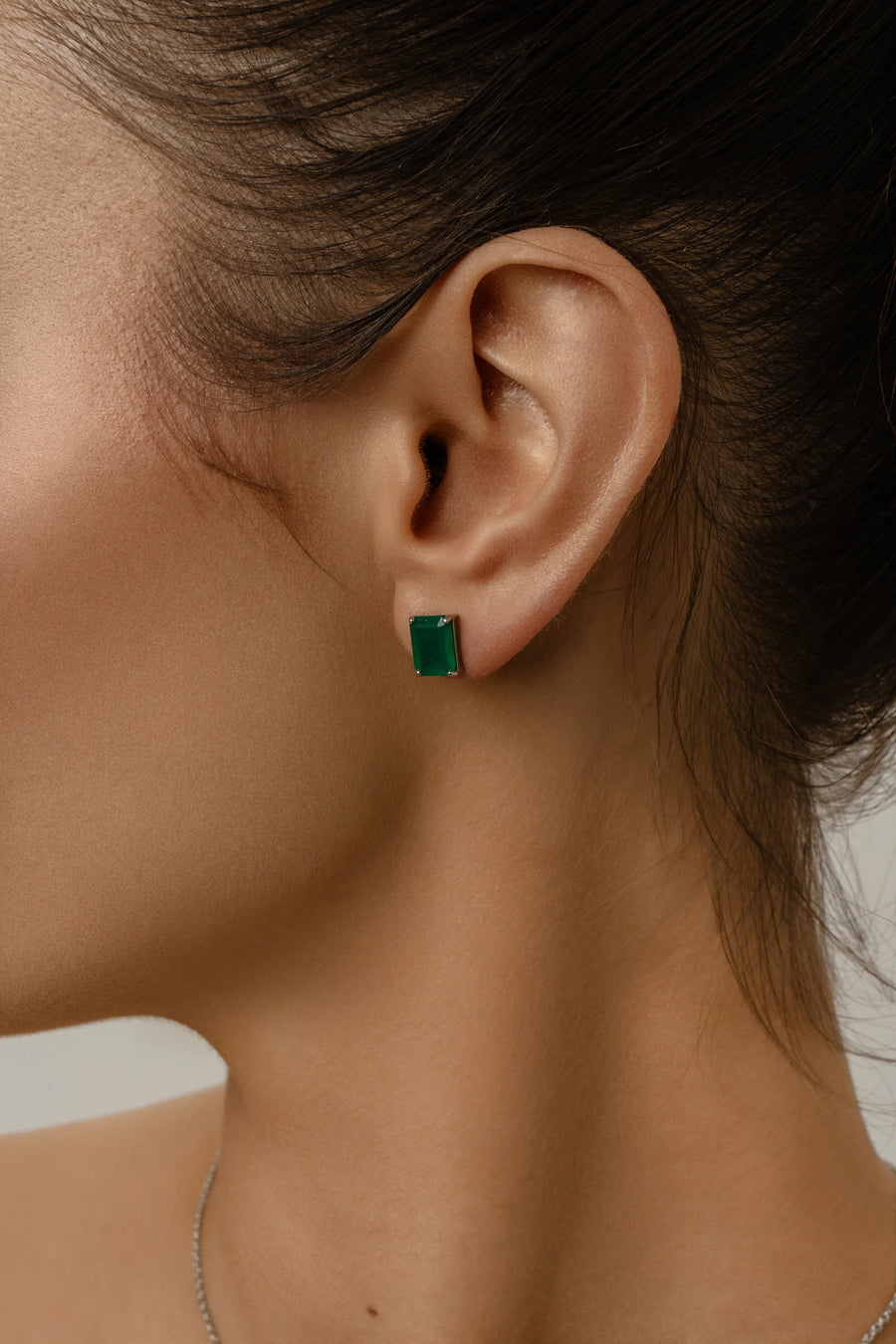 Green onyx rectangular stud earrings