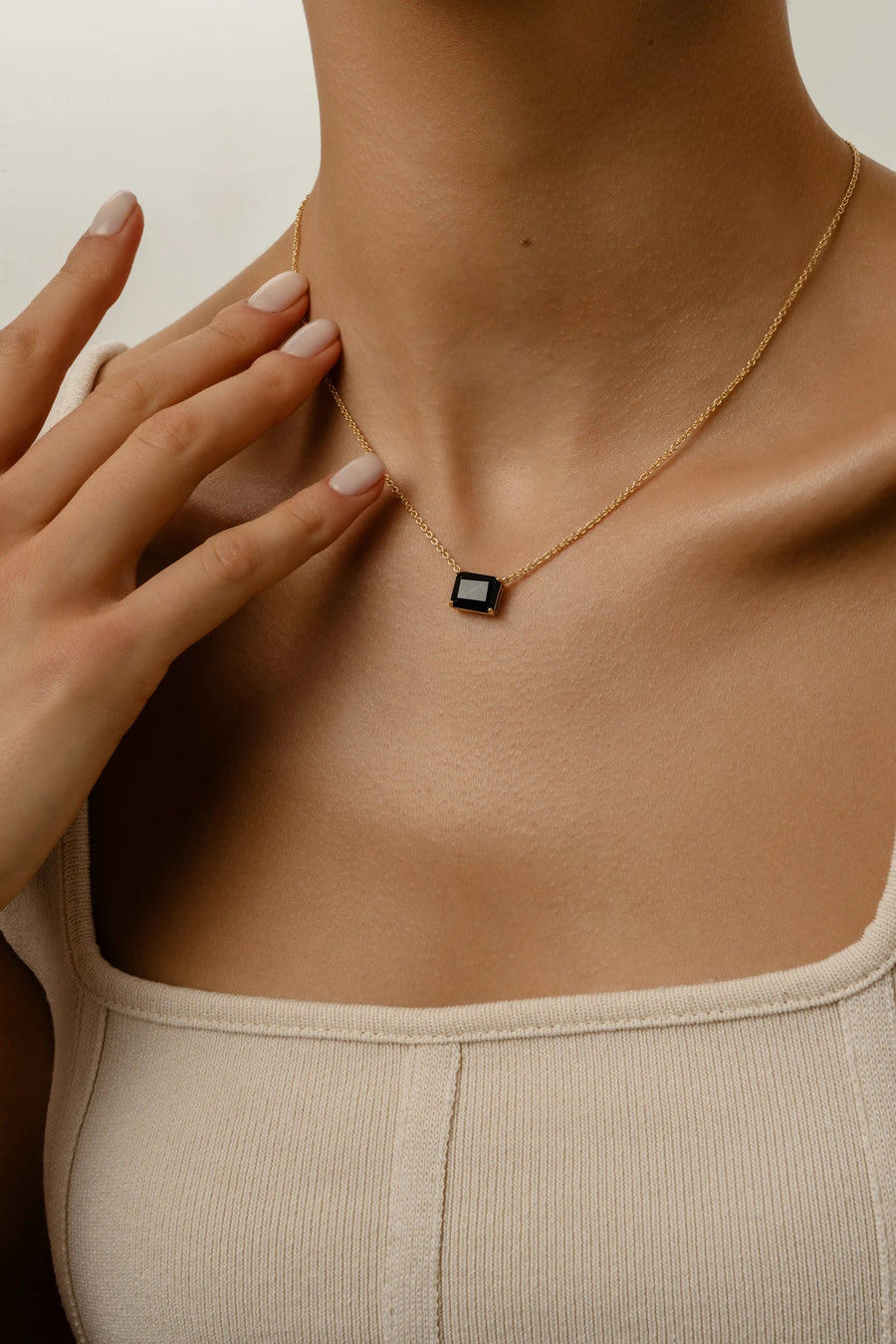 Black onyx 14K plated rectangular necklace