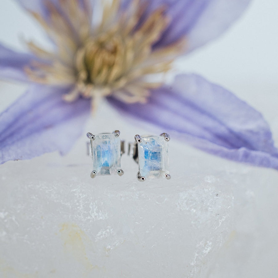 Moonstone rectangular stud earrings