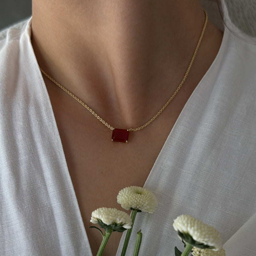 Carnelian 14K plated rectangular necklace