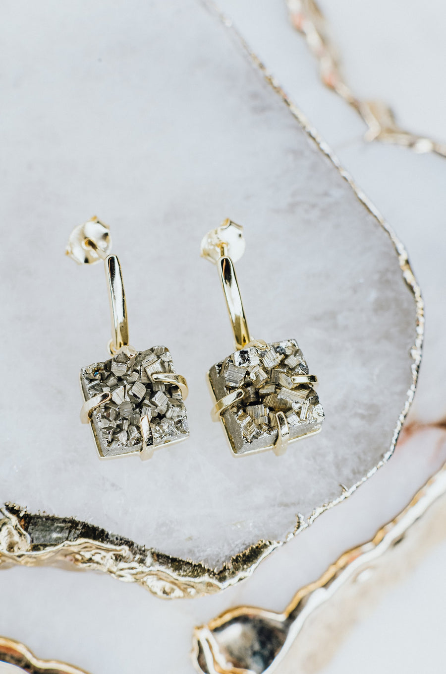 Pyrite square 14K stud earrings
