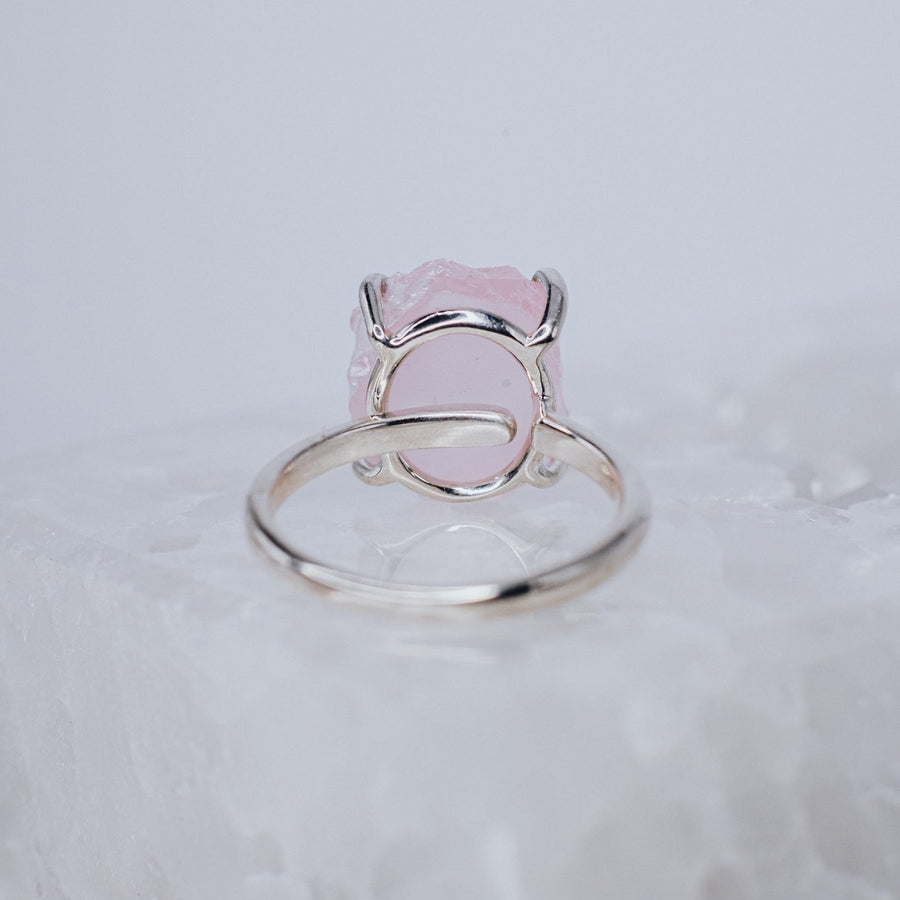Rose quartz adjustable raw silver ring