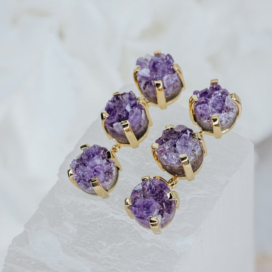 Triple amethyst 18K earrings