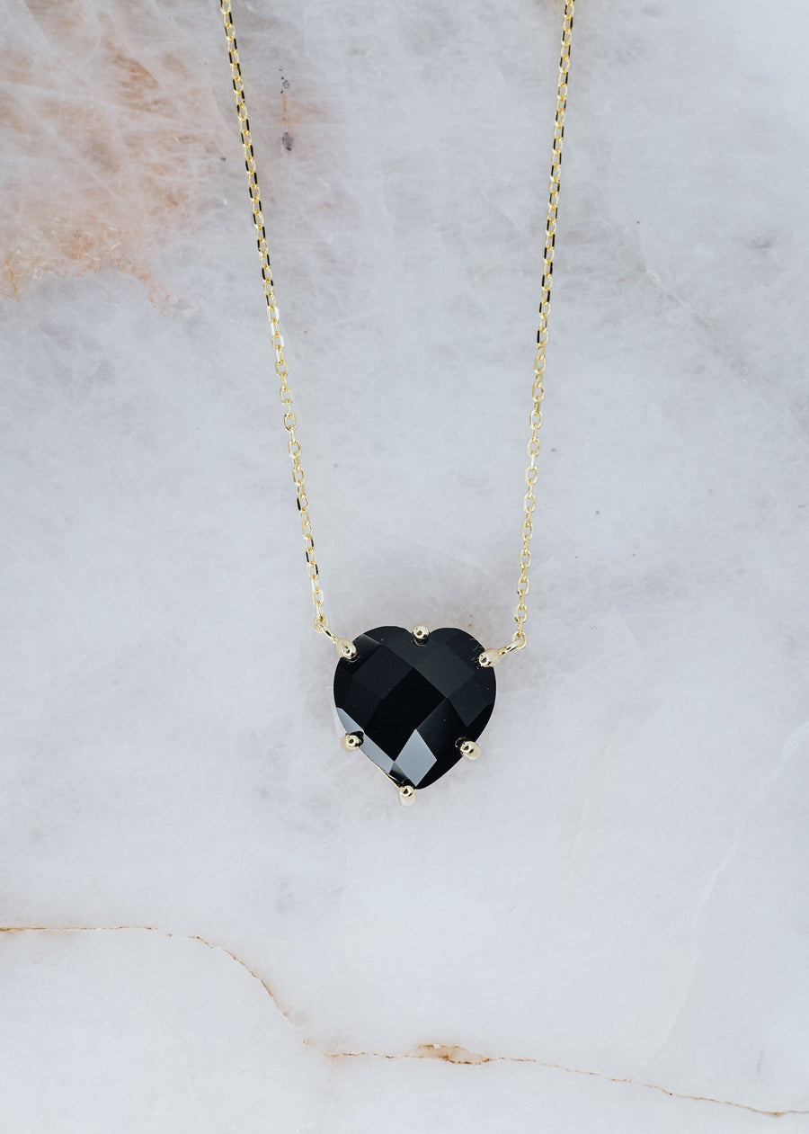 Black onyx 14K heart necklace