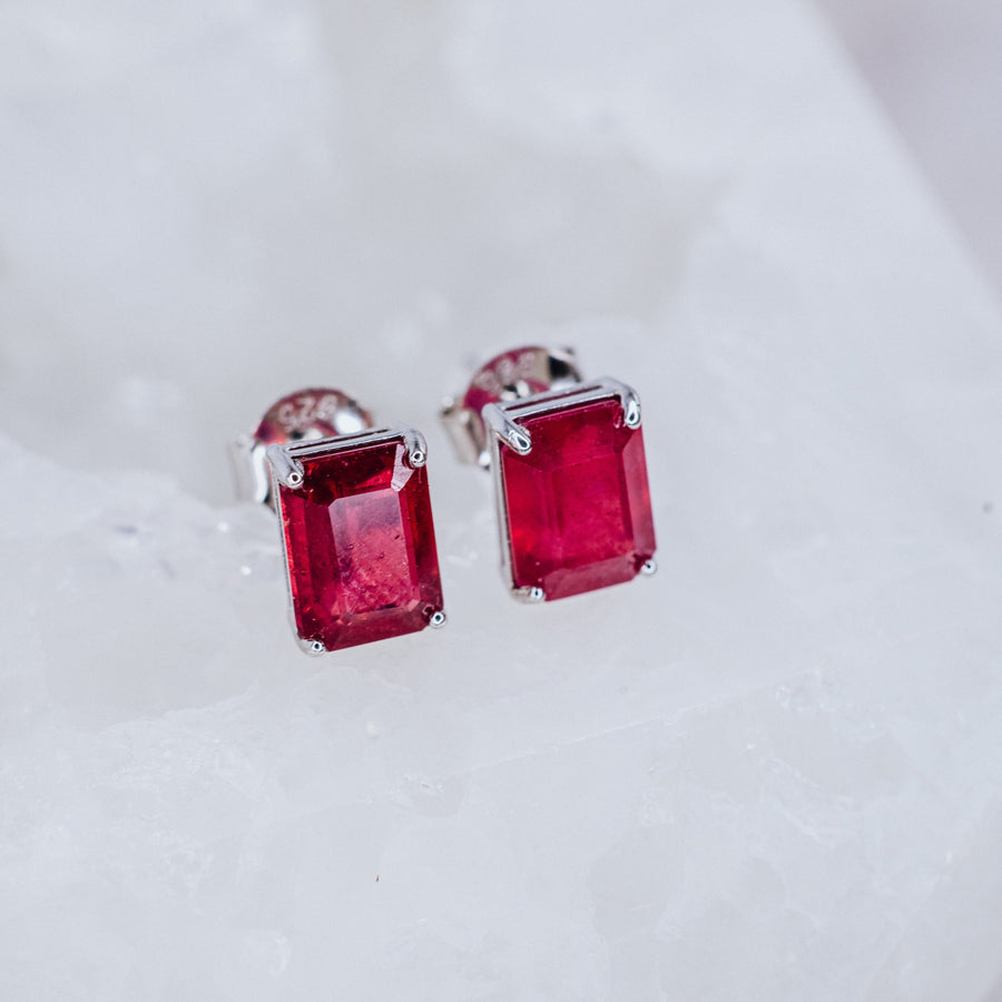 Rectangular ruby earrings