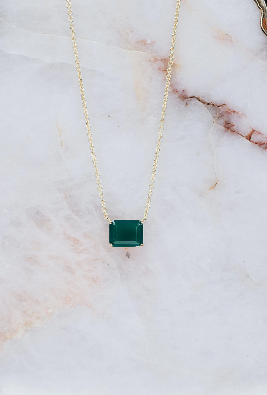 Green onyx 14K plated rectangular necklace