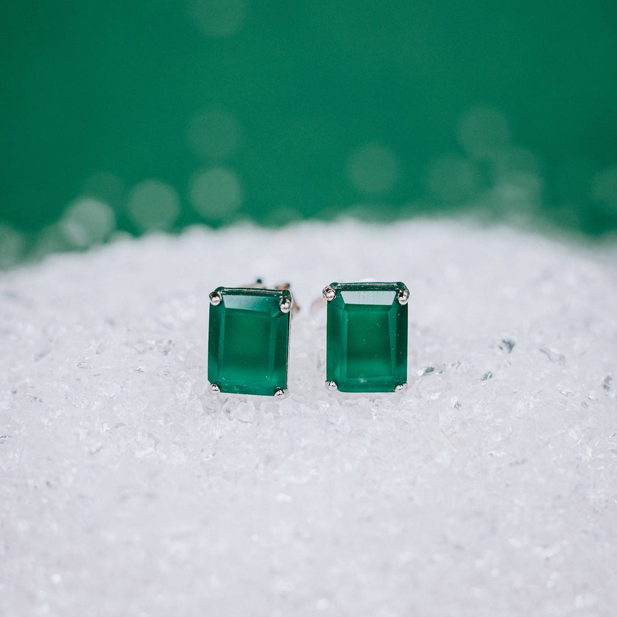 Green onyx rectangular stud earrings