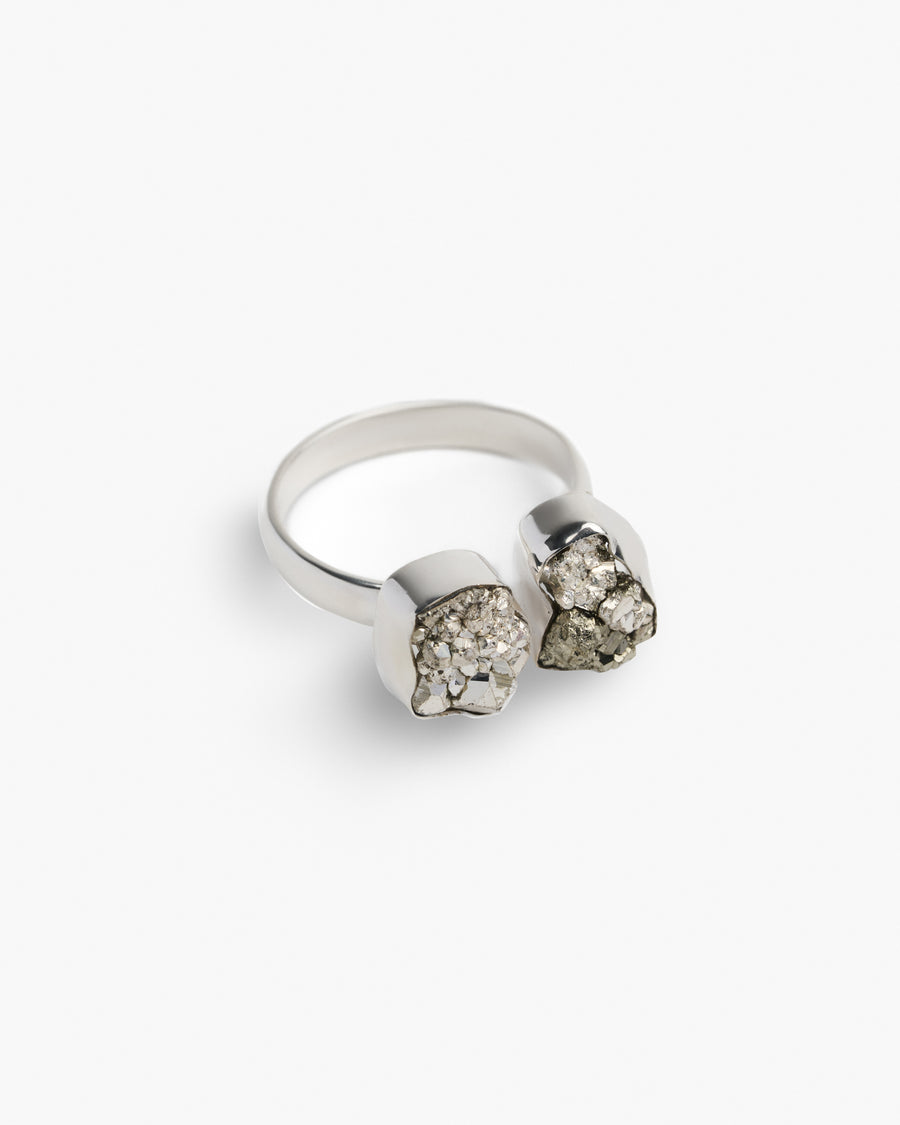 Bague double argentée en pyrite