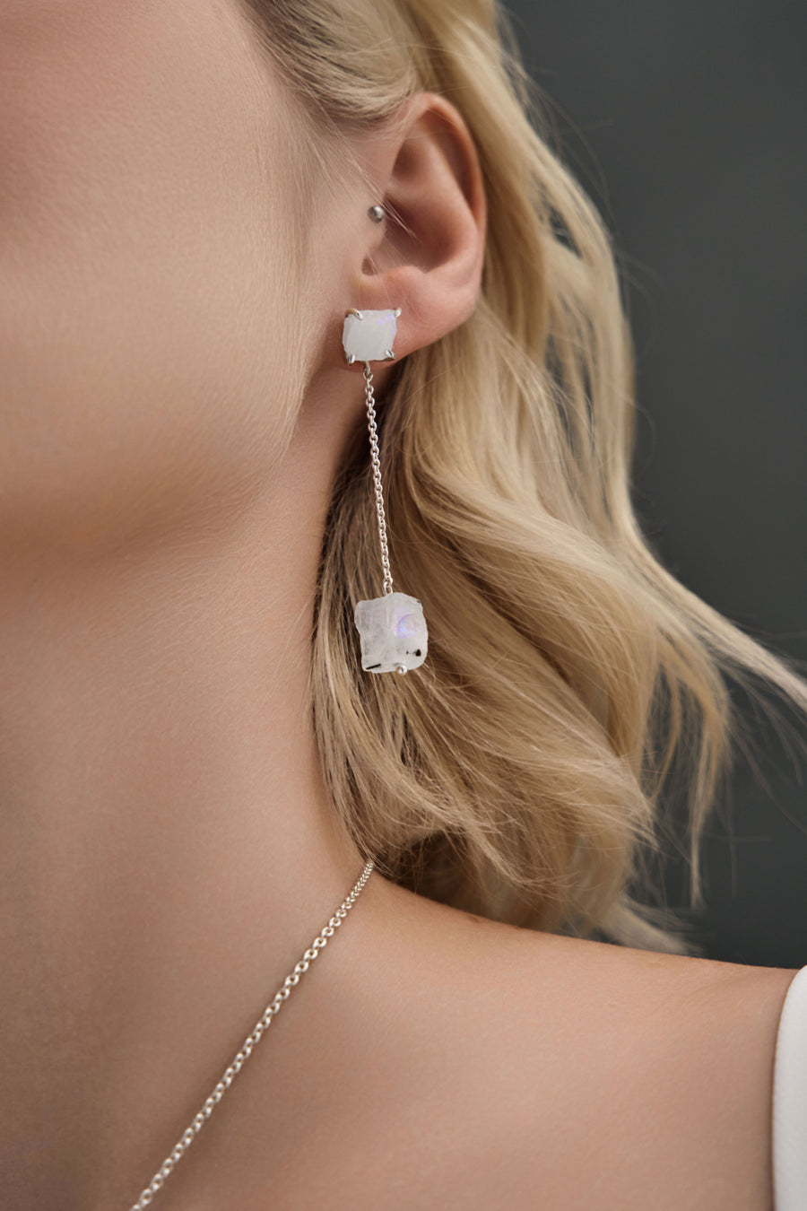 Moonstone drop silver earrings