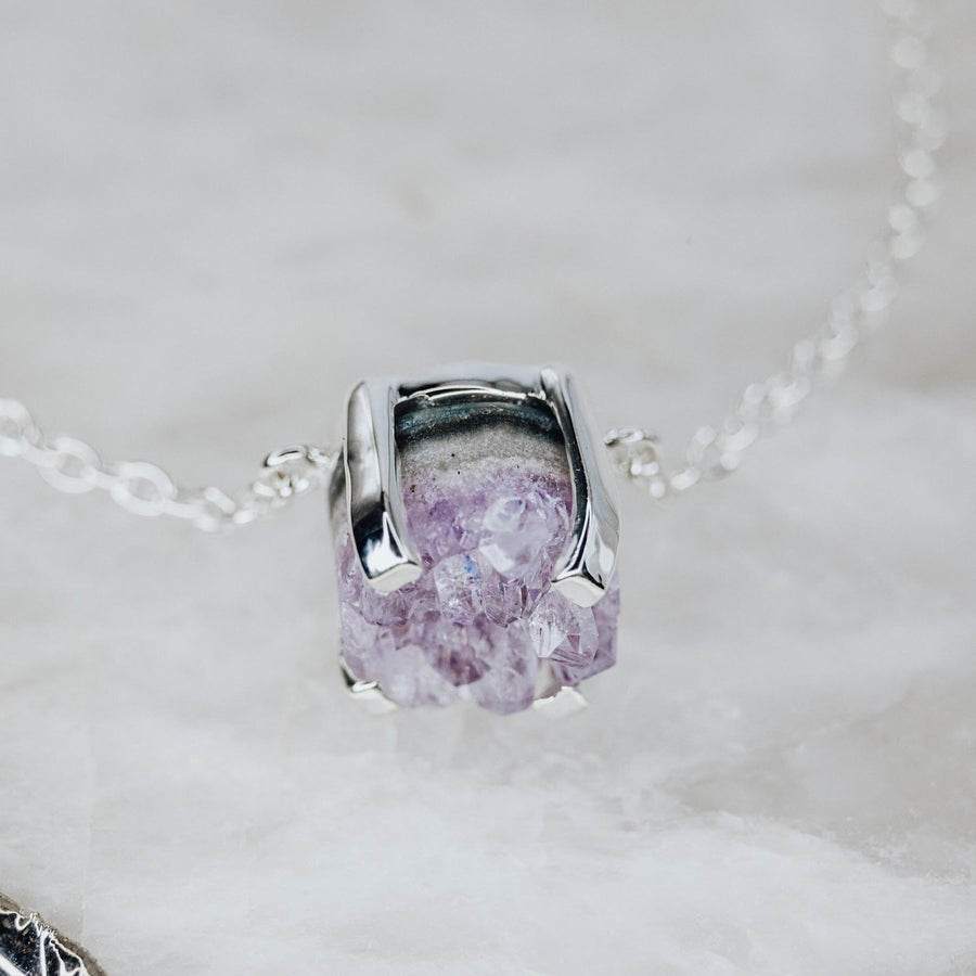 Amethyst druzy silver bracelet