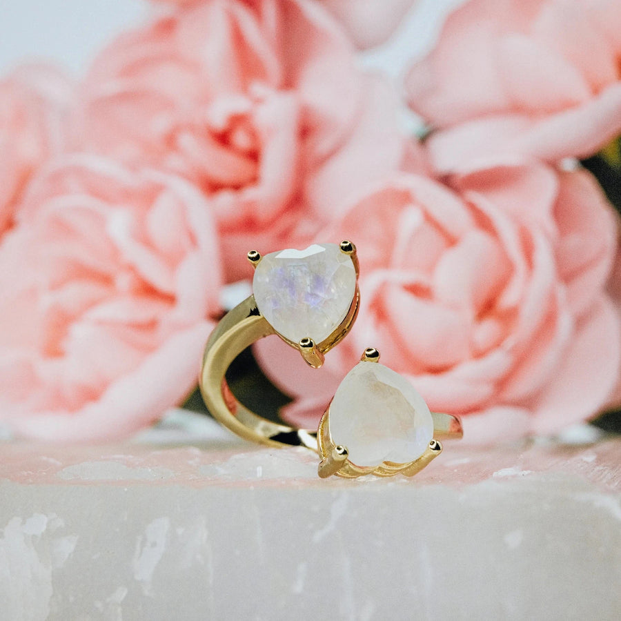 Moonstone 14K heart ring