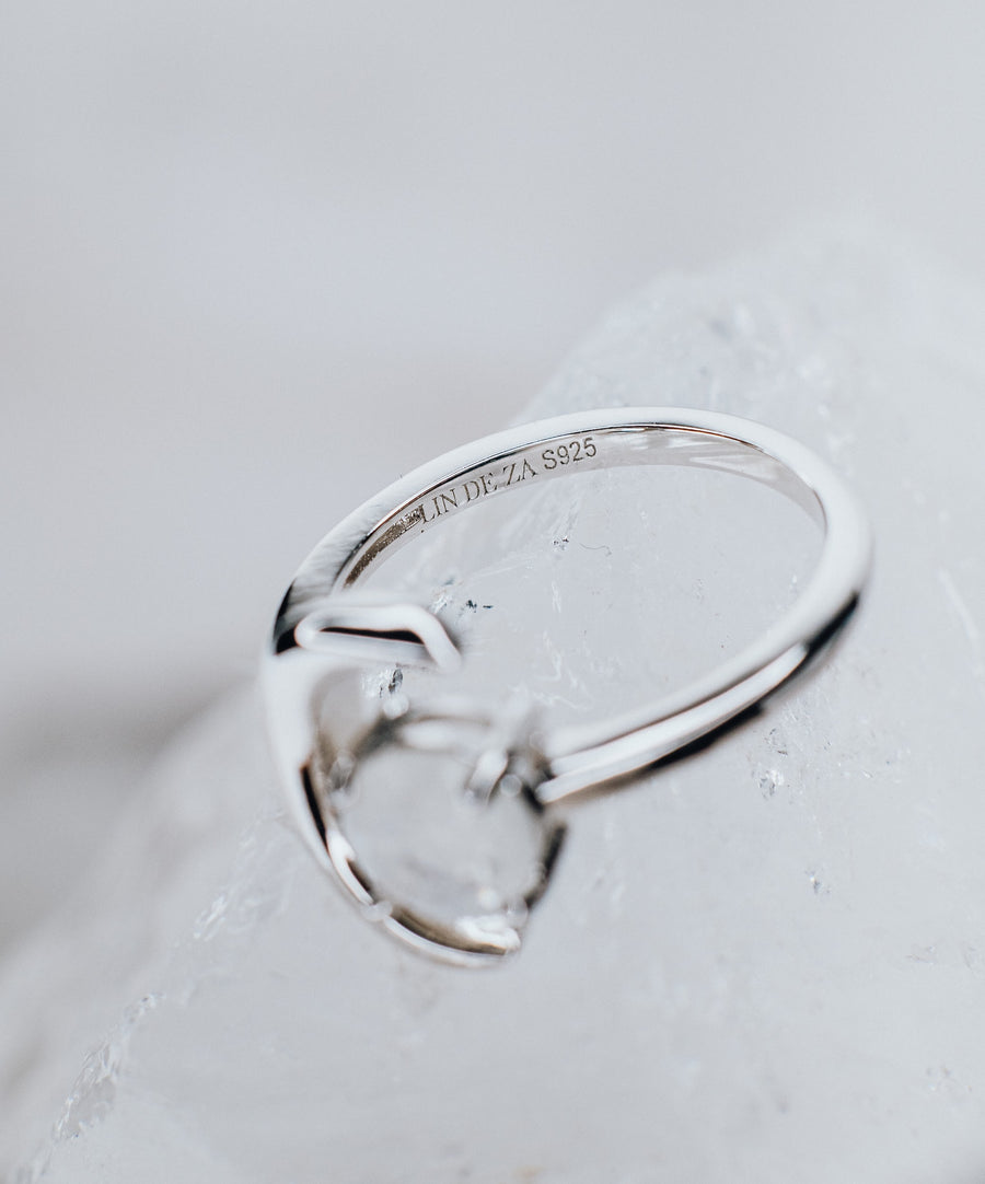 Moonstone moon shaped silver ring