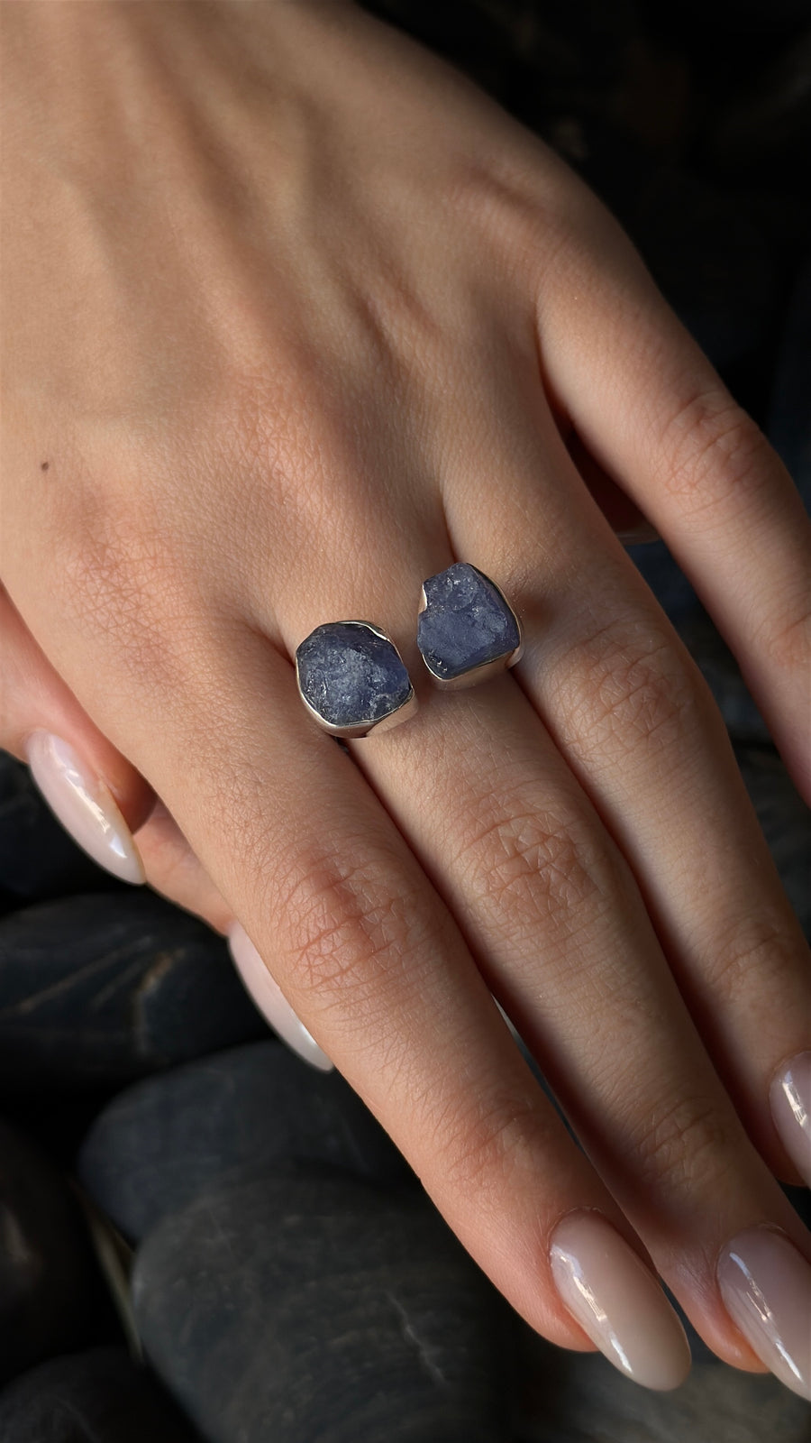 Bague double argentée en tanzanite