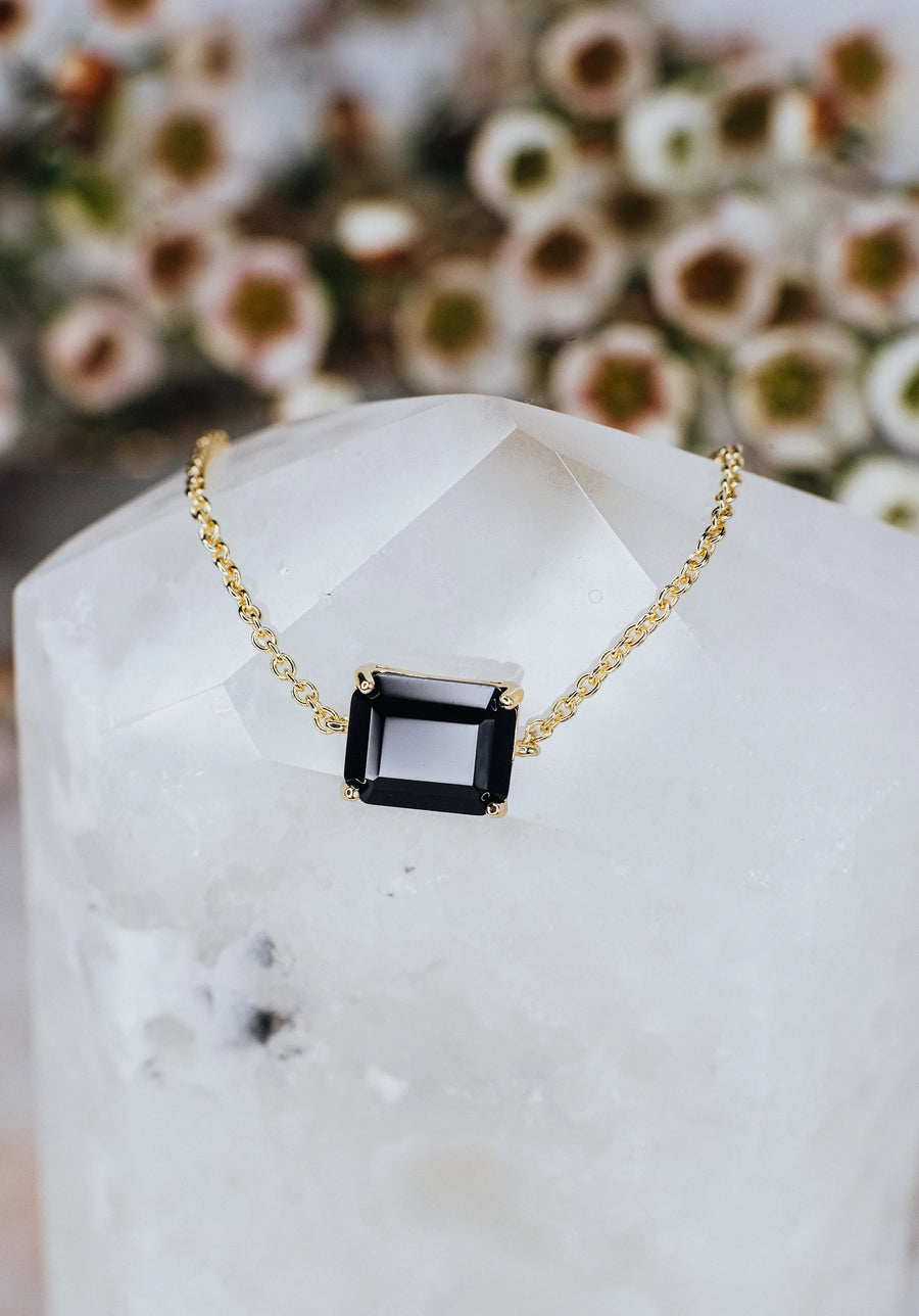 Black onyx 14K plated rectangular necklace