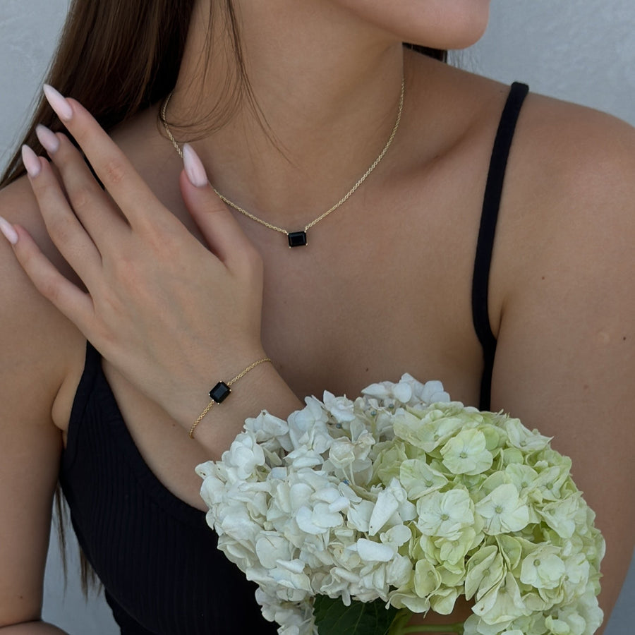 Black onyx 14K plated rectangular bracelet