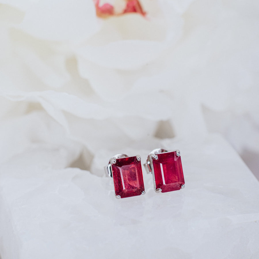 Rectangular ruby earrings