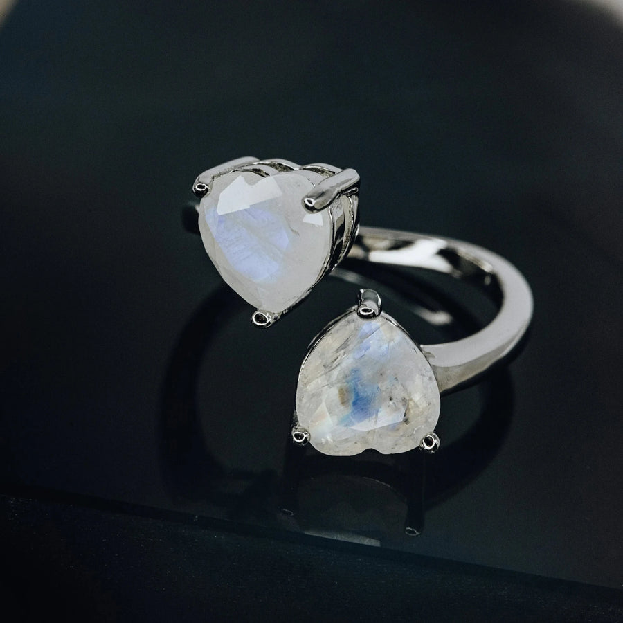 Moonstone silver heart ring