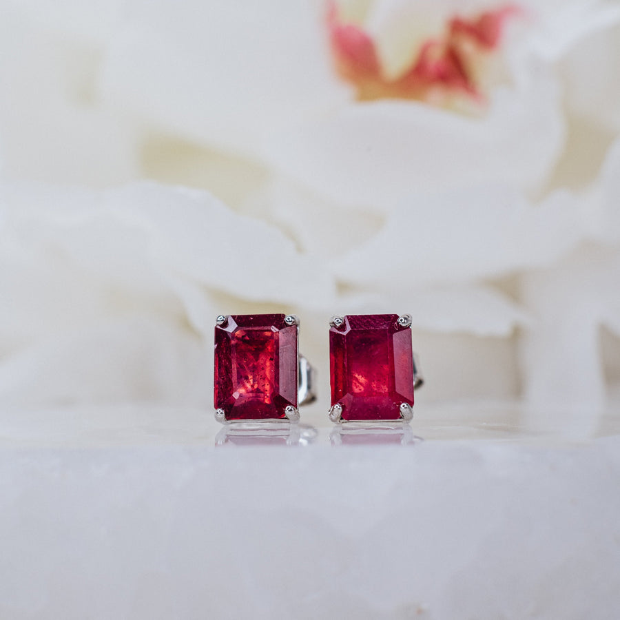 Rectangular ruby earrings