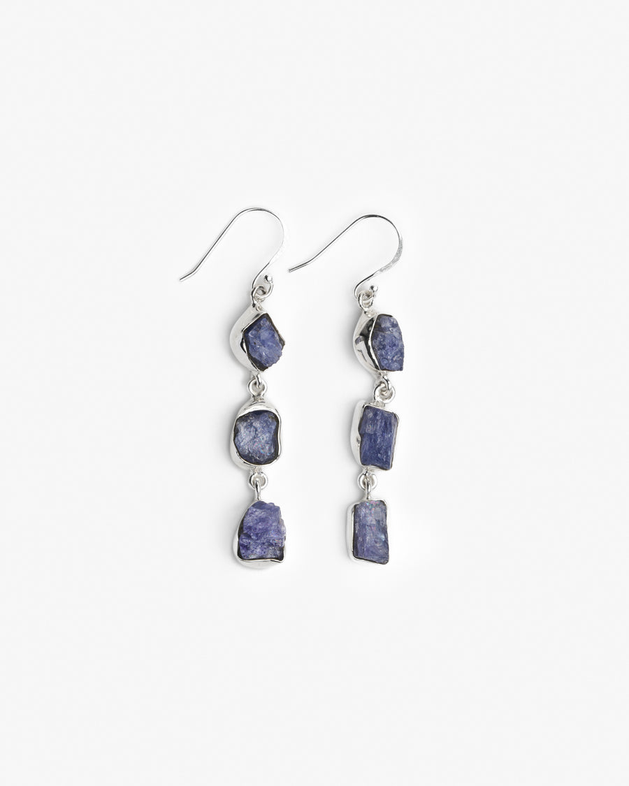 Boucles d'oreilles argentées triples en tanzanite