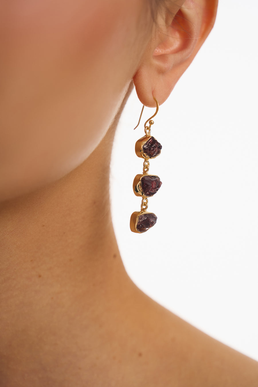 Boucles d'oreilles triples en Grenat 18K