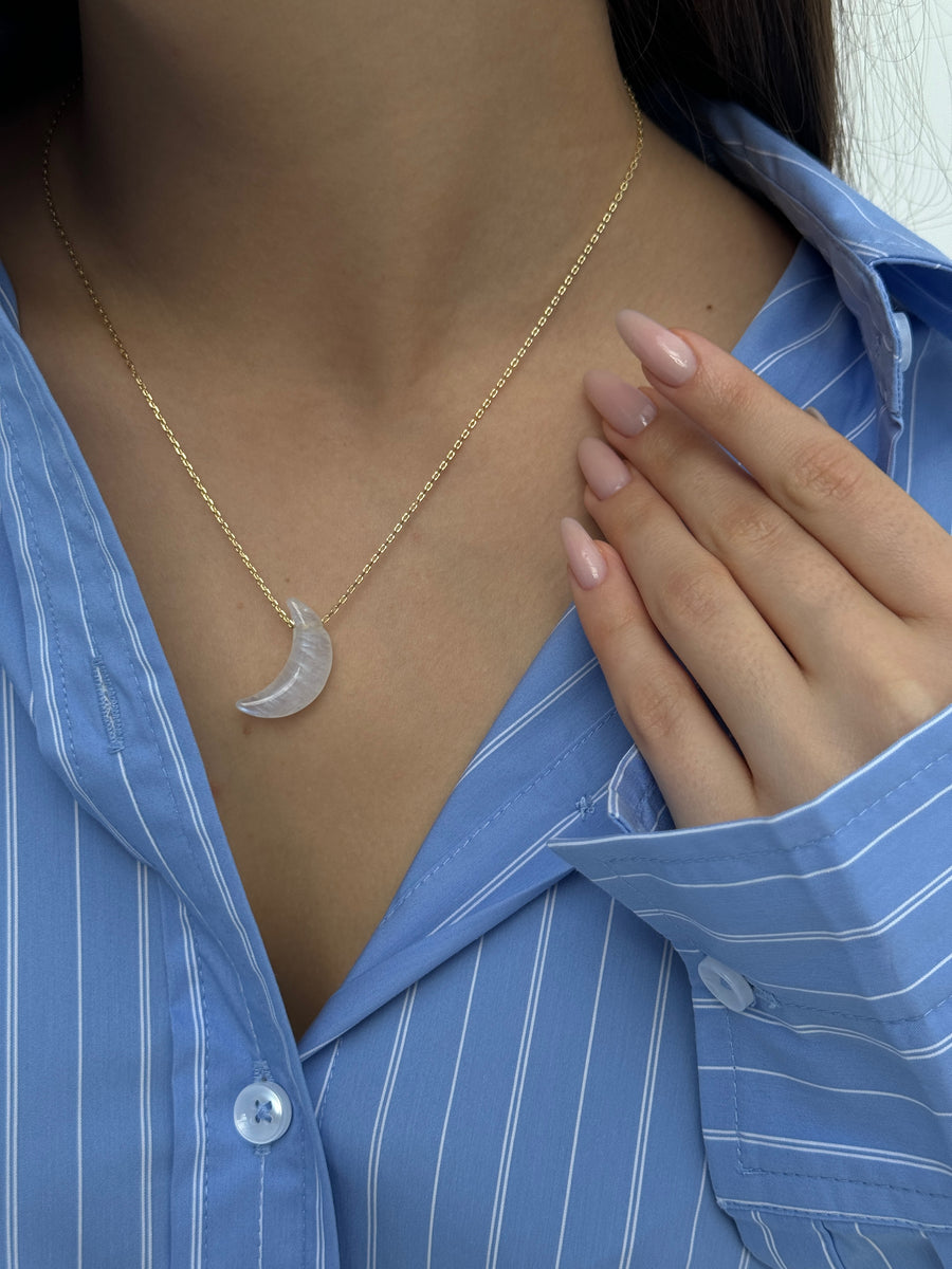 Moonstone moon necklace