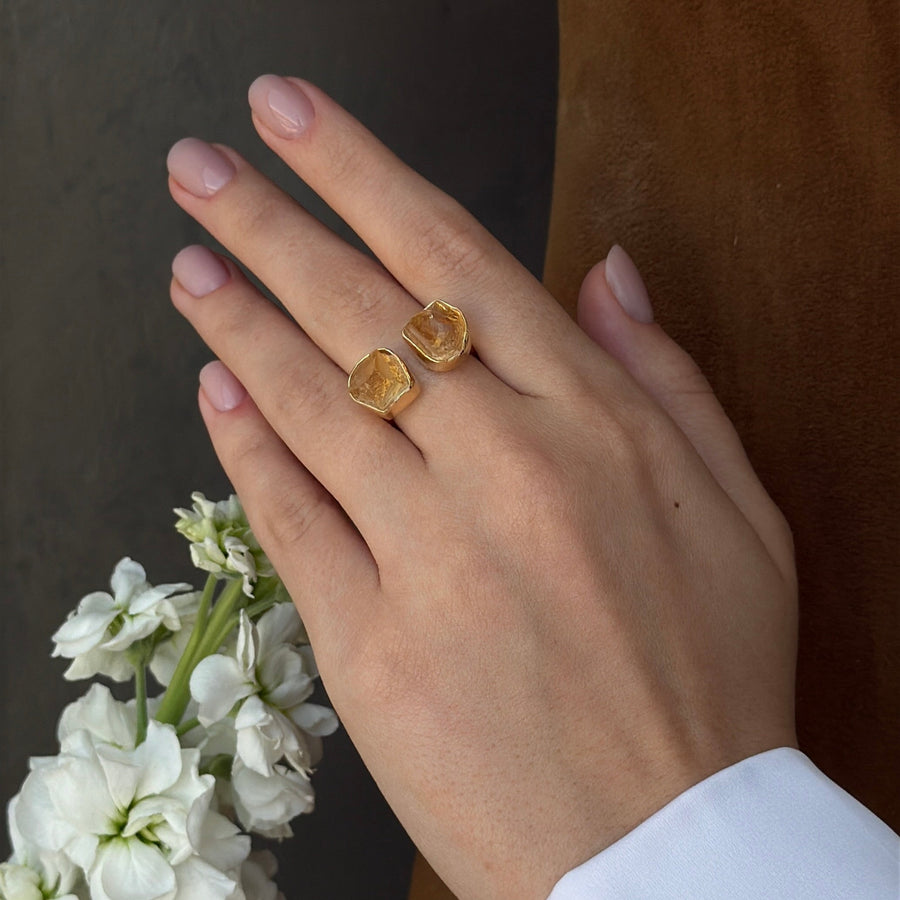 Citrine double 18K gold plated ring