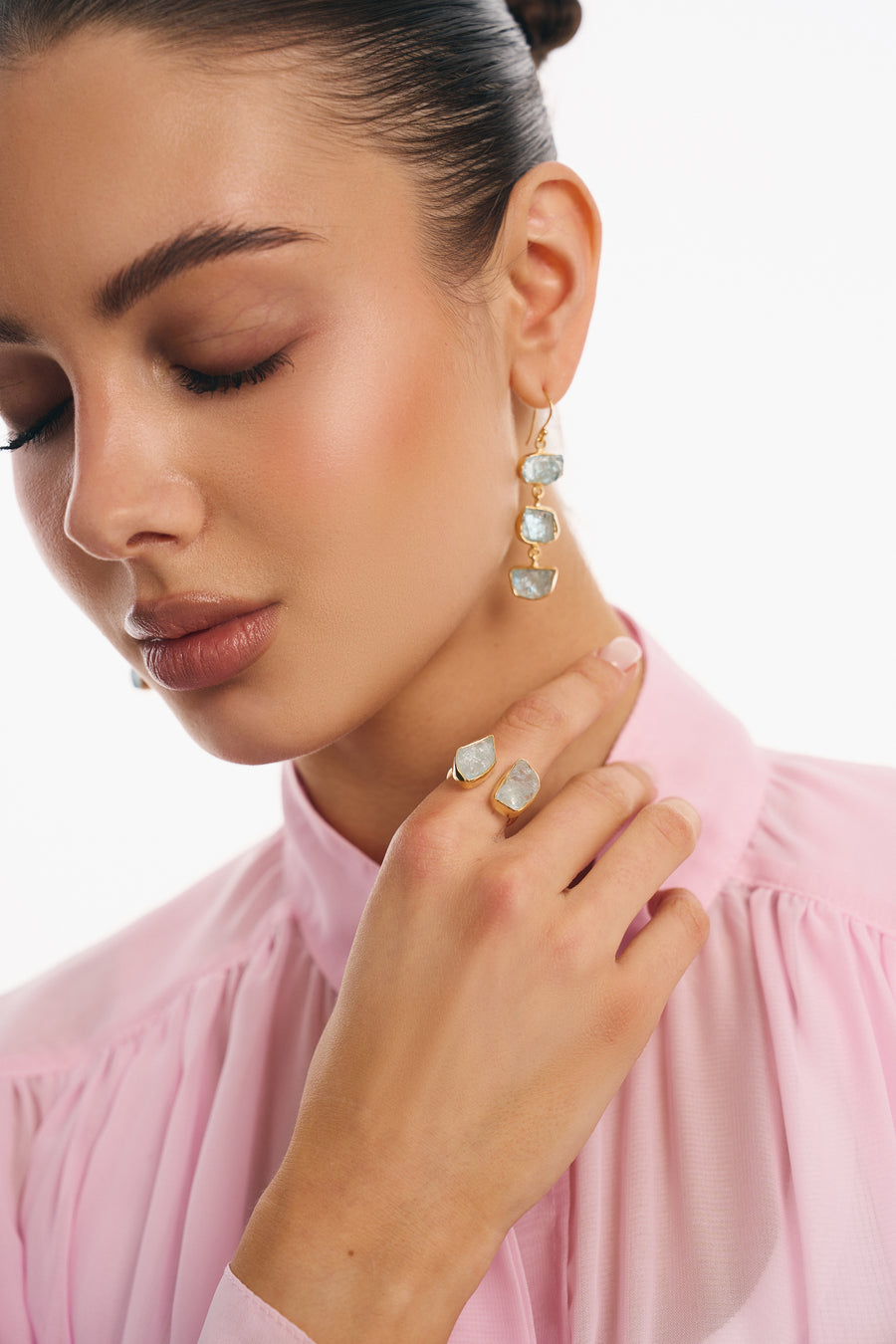 Aquamarine triple 18K earrings