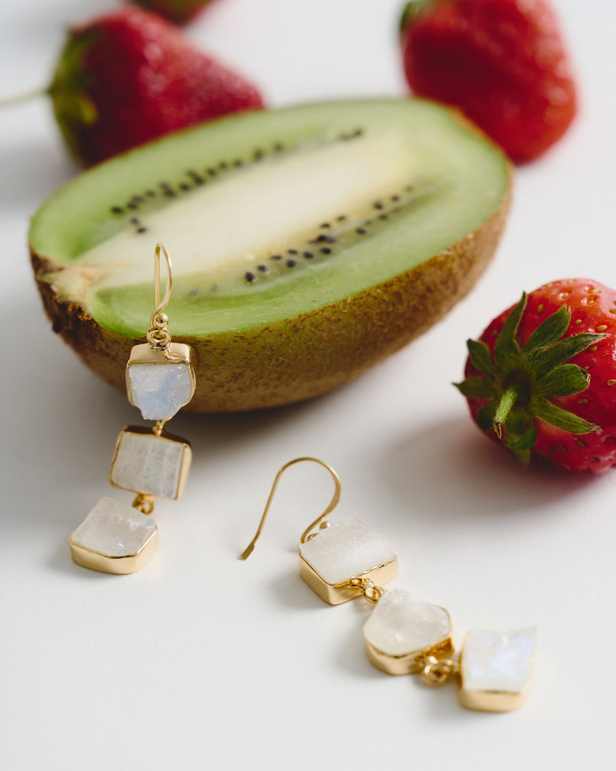 Moonstone triple 18K earrings