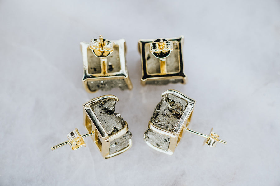 Square pyrite stud earrings